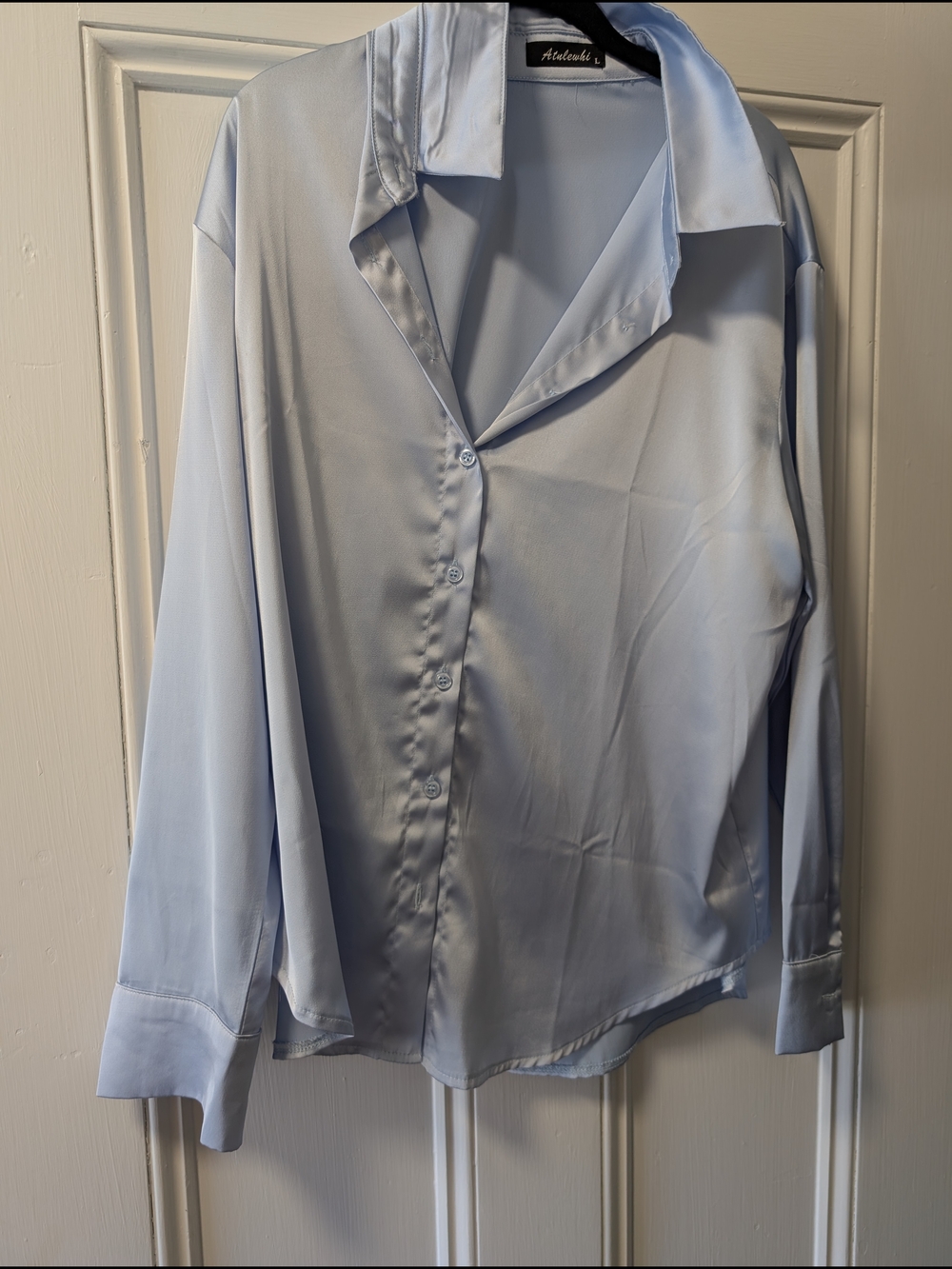 Light Blue Satin Button-Up Shirt